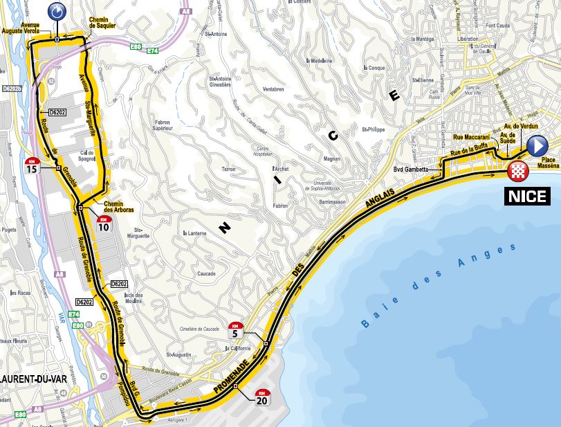 The route for Stage 4 ITT around Nice