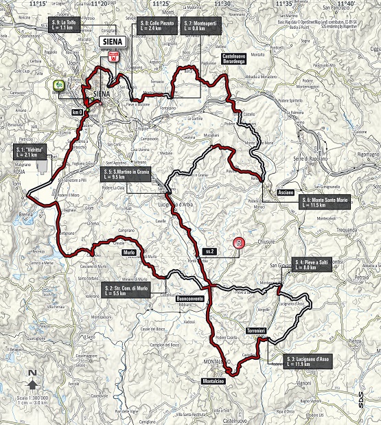 Strade Bianche map